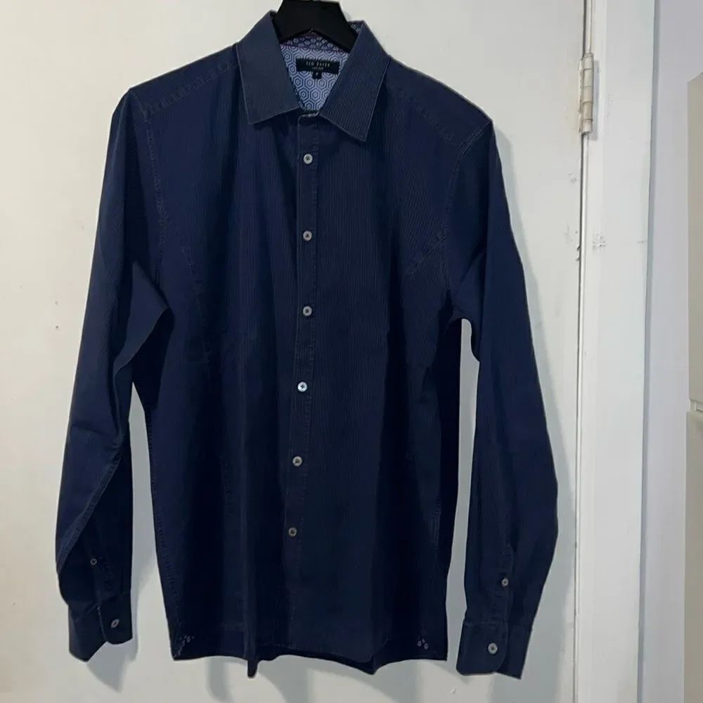 TED BAKER Navy Blue Pinstripe Ulukhot Button Up Shirt-5/XL